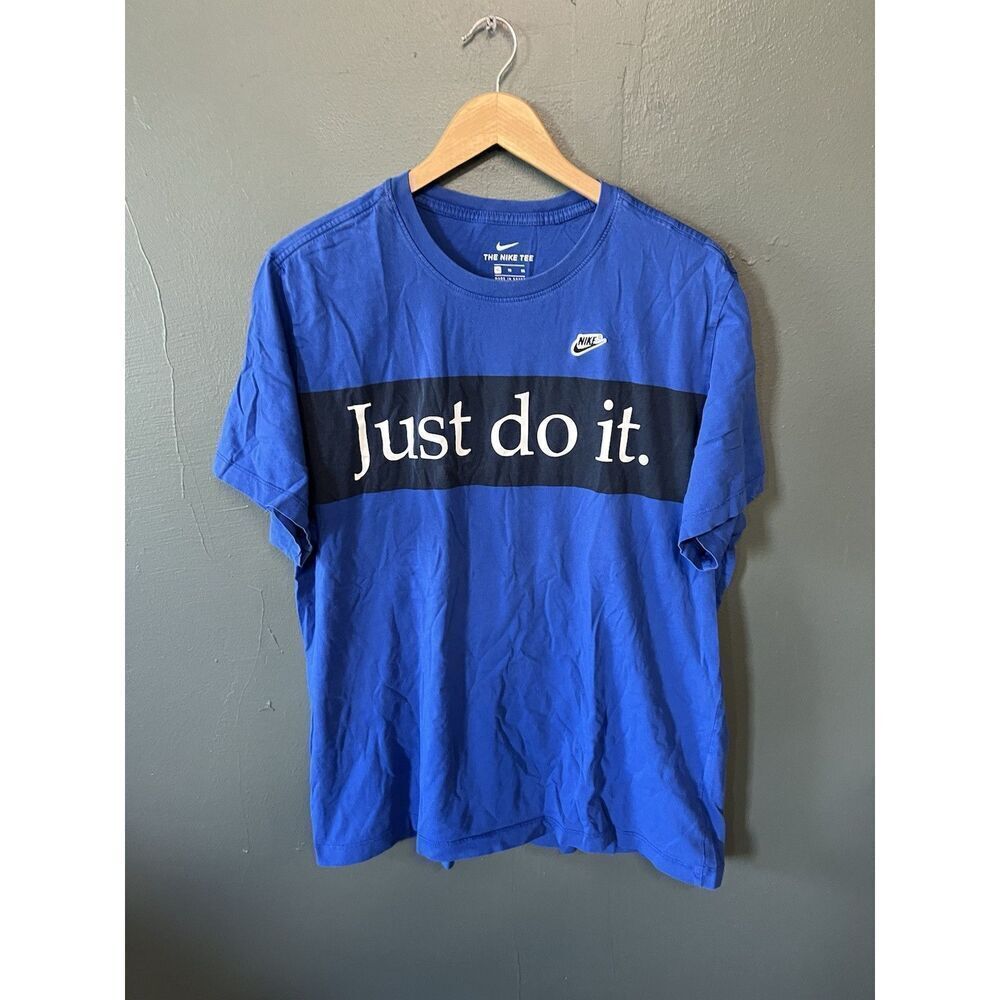 Nike Mens Blue Short Sleeve Just Do It Graphic T-shirt Size XL Dri-Fit